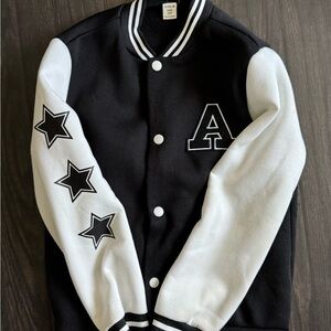 SHEIN Black and White Striped Collar Jacket - Boys Size 10